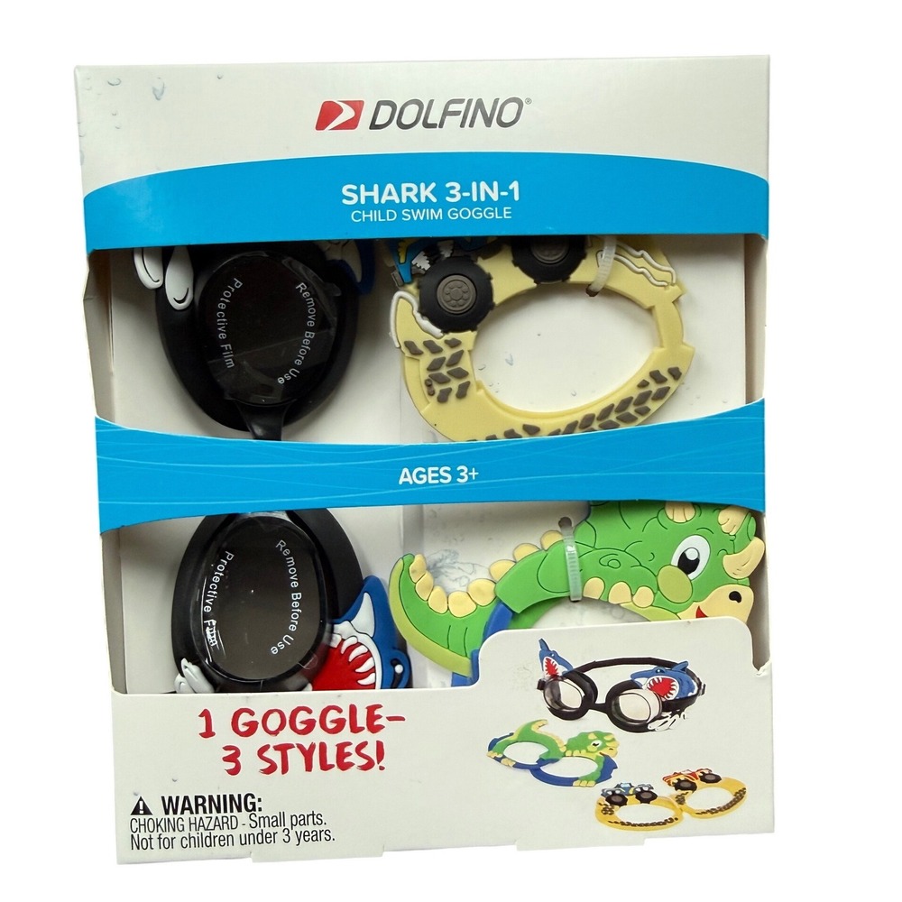 Dolfino Shark 3-in-1 Child Swim Goggles Dinosaur Monster Truck Ages 3+‎ NEW